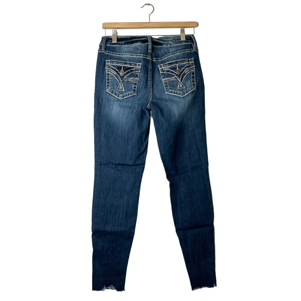 Vigoss Women’s Cigarette Jeans Size 6 Flap Pocket Embroidered Dark Wash Raw Hem